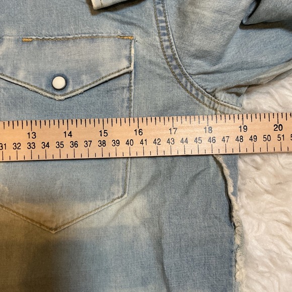 D-ID Denim Island Western Shirt Dress Small Blue New Distressed Pearl Snap Tunic - Picture 9 of 11